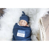 Lulujo Hello World Set (Bamboo Hat + Swaddle blanket) - Navy - Laadlee