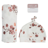 Lulujo Hello World Set (Bamboo Hat + Swaddle blanket) - Eucalyptus - Laadlee