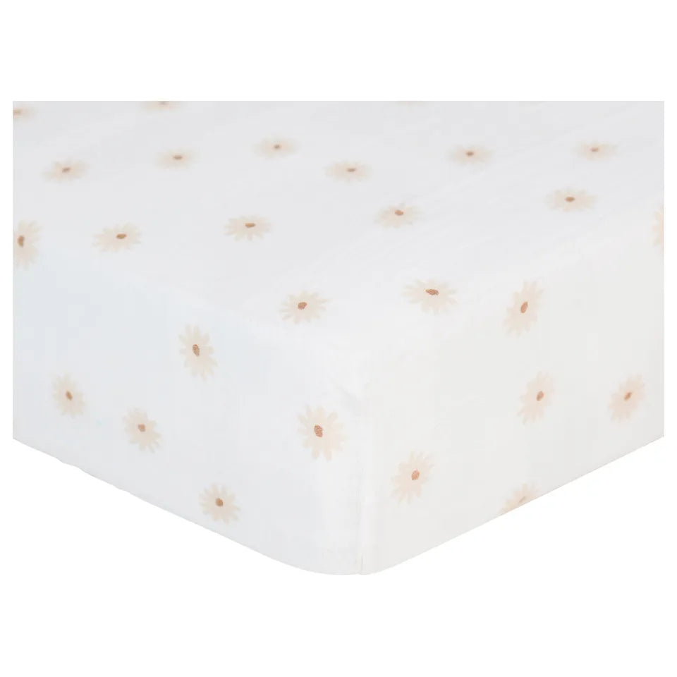 Lulujo Muslin Crib Sheet (135cm x 70cm) - Daisies - Laadlee