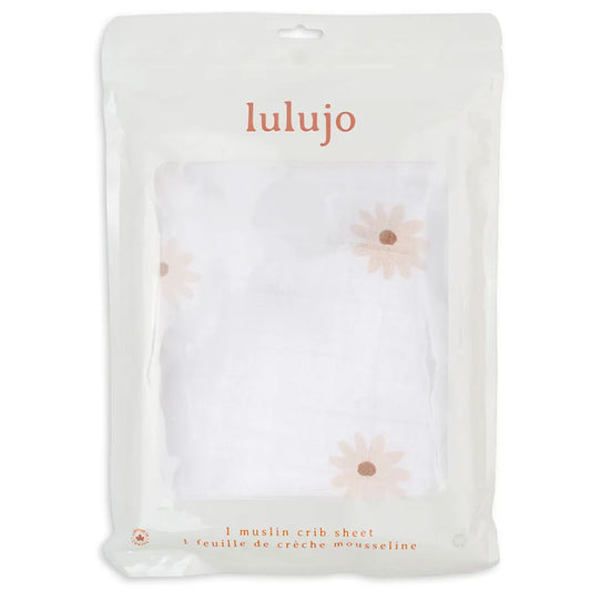 Lulujo Muslin Crib Sheet (135cm x 70cm) - Daisies - Laadlee
