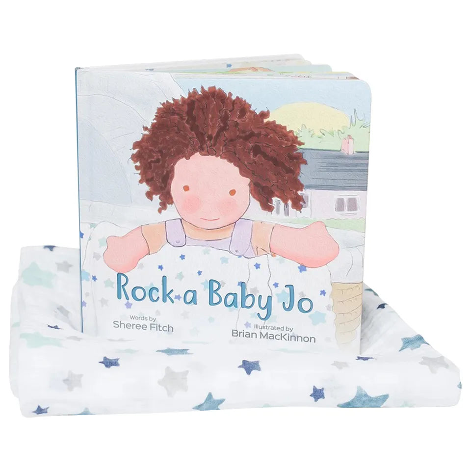 Lulujo Cotton Swaddle & Book GIFT SET - Rock-A-Baby-Jo - Laadlee