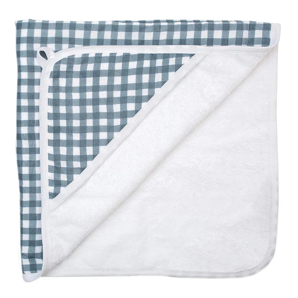 Lulujo Baby Hooded Towel - Navy Gingham - Laadlee