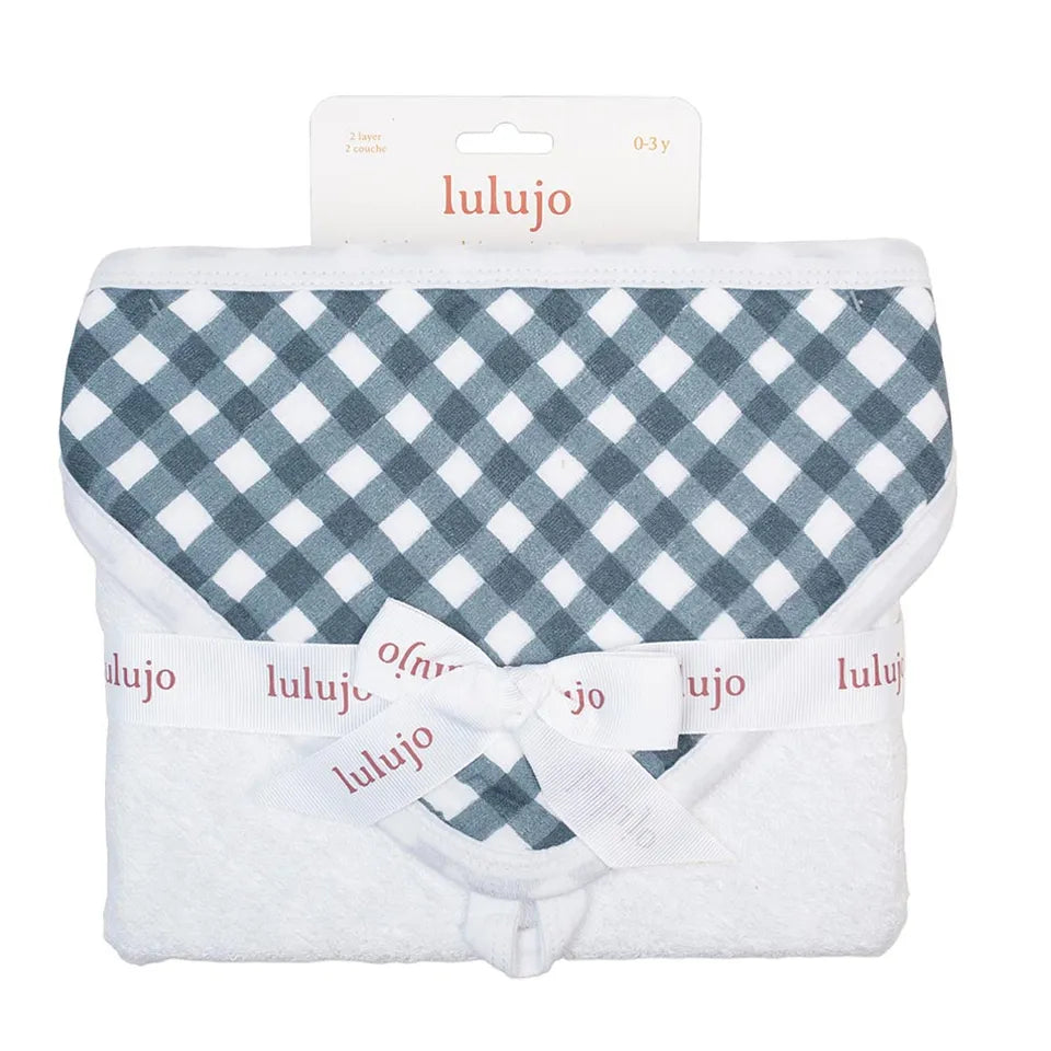 Lulujo Baby Hooded Towel - Navy Gingham - Laadlee