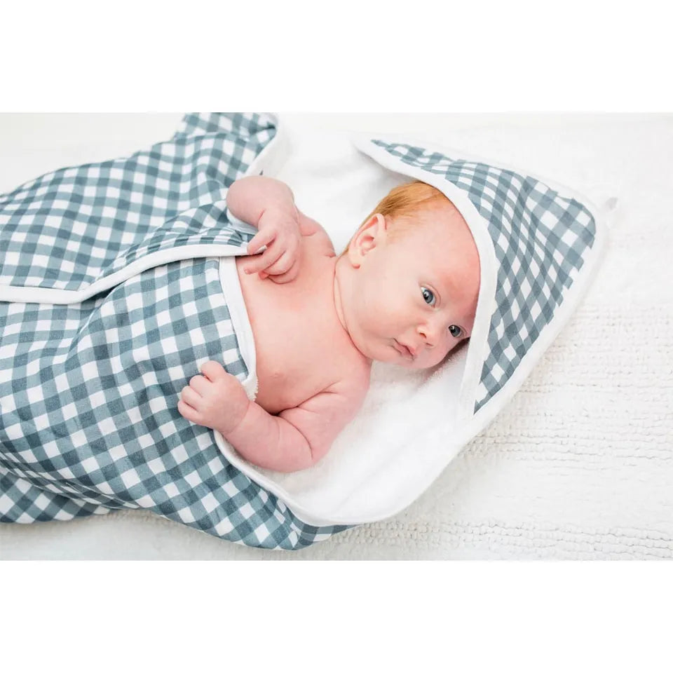 Lulujo Baby Hooded Towel - Navy Gingham - Laadlee