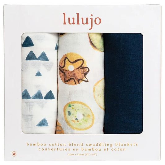 Lulujo 3-Pack Bamboo Muslin Swaddle Blankets - Baby Blues - Laadlee