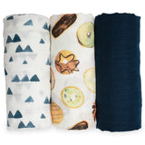 Lulujo 3-Pack Bamboo Muslin Swaddle Blankets - Baby Blues - Laadlee