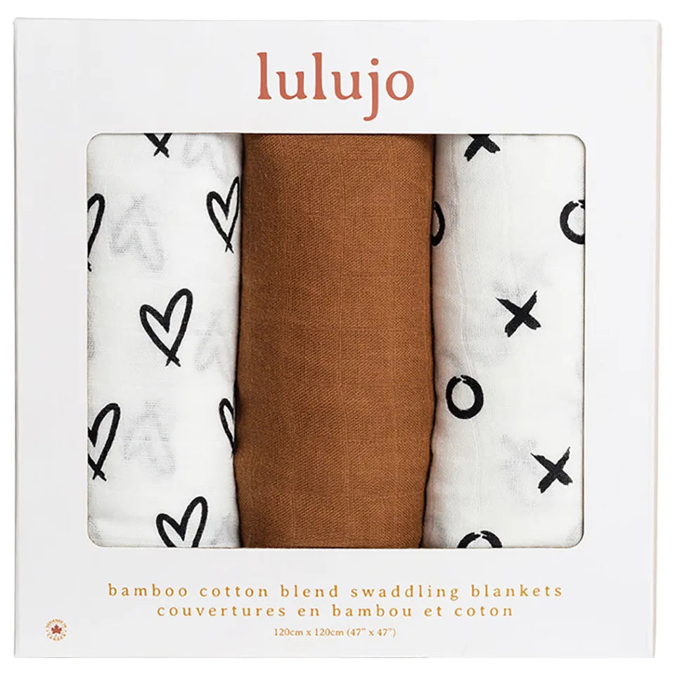 Lulujo 3-Pack Bamboo Muslin Swaddle Blankets - All Natural - Laadlee