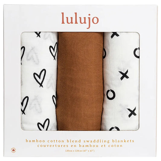 Lulujo 3-Pack Bamboo Muslin Swaddle Blankets - All Natural - Laadlee