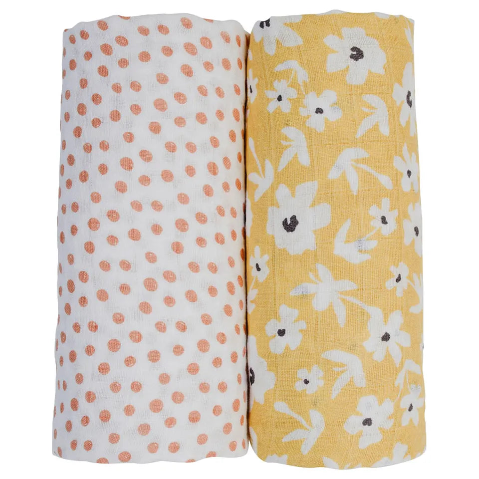 Lulujo 2-pack Cotton Swaddles - Wildflowers & Dots - Laadlee