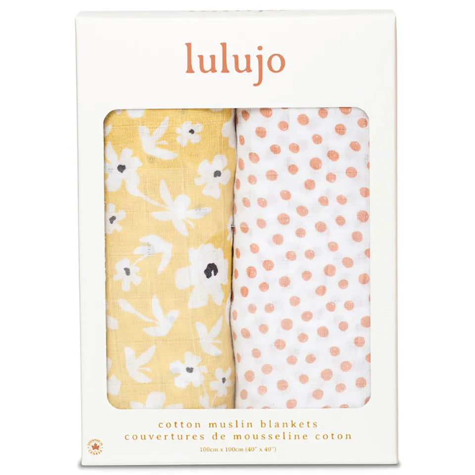 Lulujo 2-pack Cotton Swaddles - Wildflowers & Dots - Laadlee