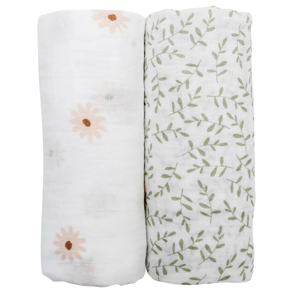 Lulujo 2-pack Cotton Swaddles - Daisy / Greenery - Laadlee