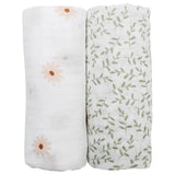 Lulujo 2-pack Cotton Swaddles - Daisy / Greenery - Laadlee