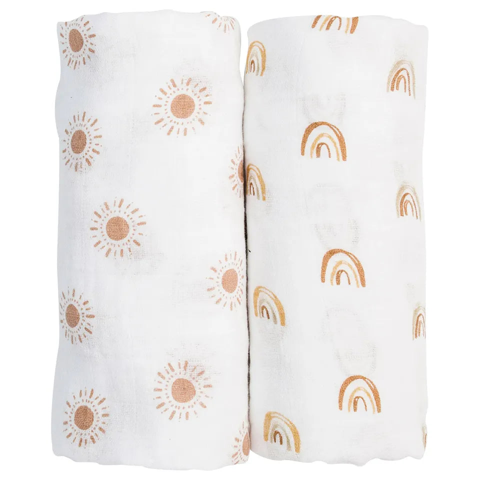 Lulujo 2-pack Cotton Swaddles - Rainbow / Suns - Laadlee