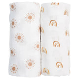 Lulujo 2-pack Cotton Swaddles - Rainbow / Suns - Laadlee