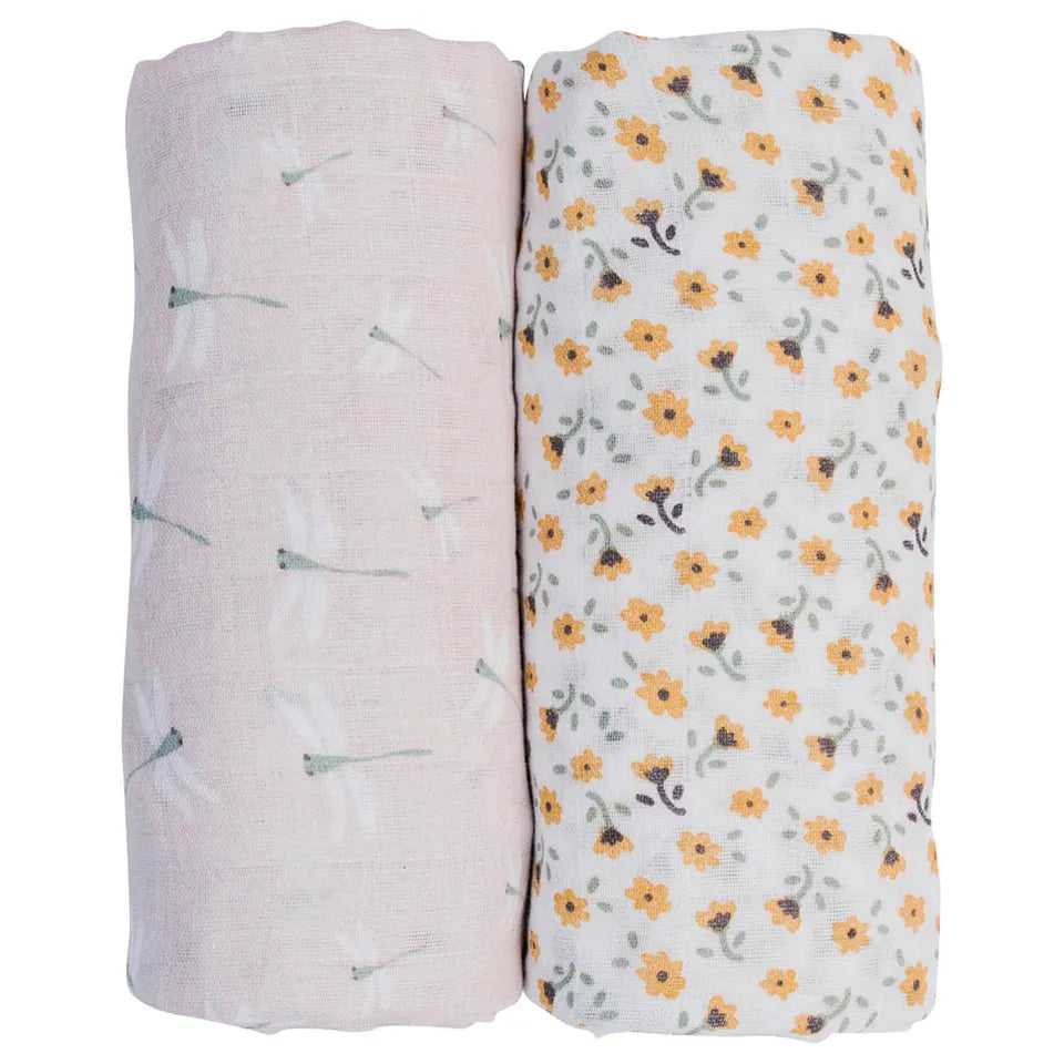 Lulujo 2-pack Cotton Swaddles - Vintage Floral / Dragonfly - Laadlee