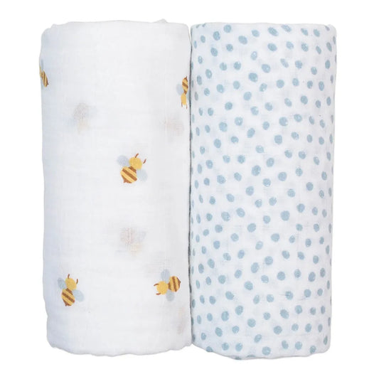 Lulujo 2-pack Cotton Swaddles - Bees & Dots - Laadlee