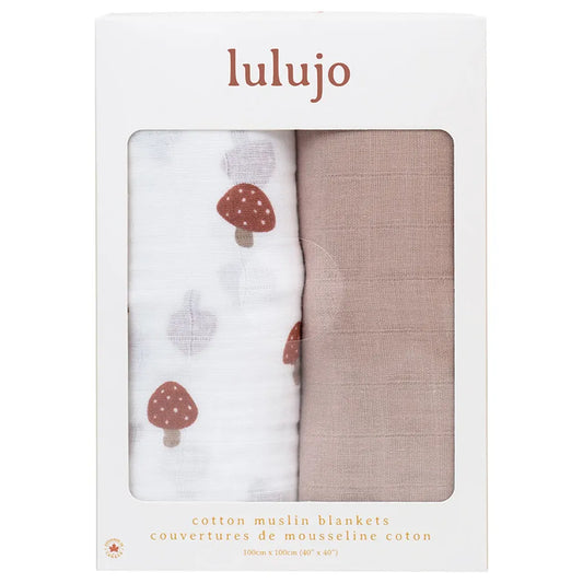 Lulujo 2-pack Cotton Swaddles - Mushroom & Sand - Laadlee