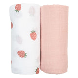 Lulujo 2-pack Cotton Swaddles - Strawberry & Ballet Slipper - Laadlee