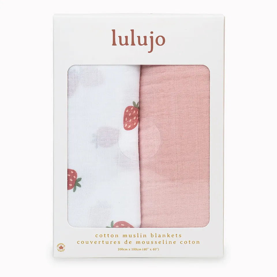 Lulujo 2-pack Cotton Swaddles - Strawberry & Ballet Slipper - Laadlee