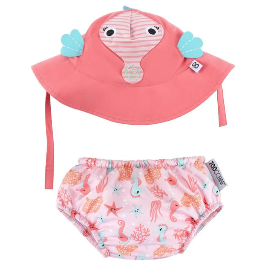 Zoocchini Reusable Baby Swim Diaper & Sun Hat Set - Mermaid - Laadlee