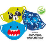 Zoocchini Kids Organic Reusable Cloth Face Masks 3 Pc Set - Shark - Laadlee