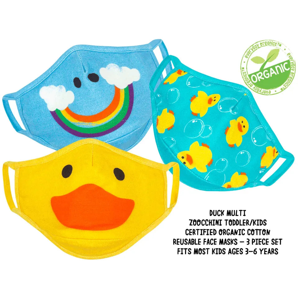 Zoocchini Kids Organic Reusable Cloth Face Masks 3 Pc Set - Duck - Laadlee