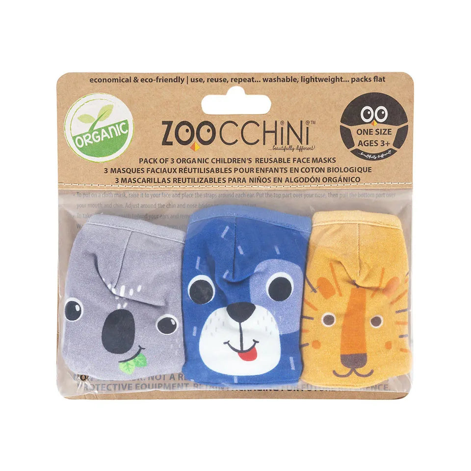 Zoocchini Kids Organic Reusable Cloth Face Masks 3 Pc Set - Dog - Laadlee