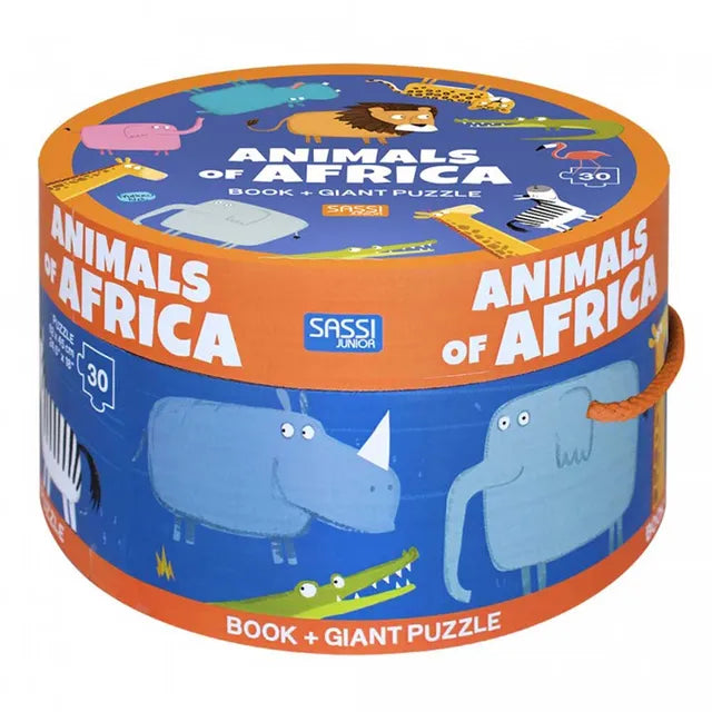 Sassi Book and Giant Puzzle Round Box - Animals Of Africa - Laadlee