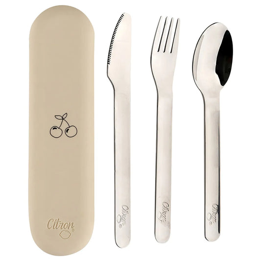 Citron Stainless Steel Cutlery Set with Cream Case - Laadlee