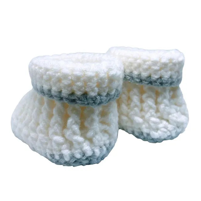 Pikkaboo Cuddles & Snuggles Crochet Baby Booties - White & Grey - Laadlee