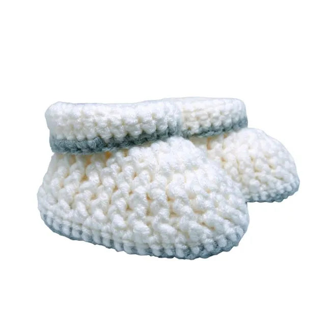 Pikkaboo Cuddles & Snuggles Crochet Baby Booties - White & Grey - Laadlee