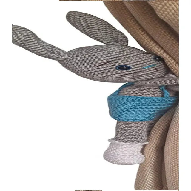 Pikkaboo Crochet Bunny Tieback Clips Pair - Blue and Grey - Laadlee