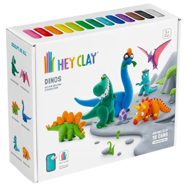 Hey Clay - Dinos Set Plastic Modeling Air Dry Clay Kit - 15pcs and Sculpting Tools - Laadlee