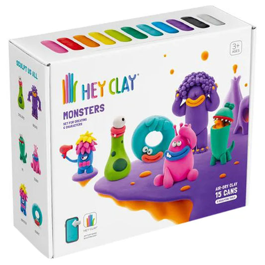 Hey Clay - Monsters Set Plastic Modeling Air Dry Clay Kit - 15pcs and Sculpting Tools - Laadlee