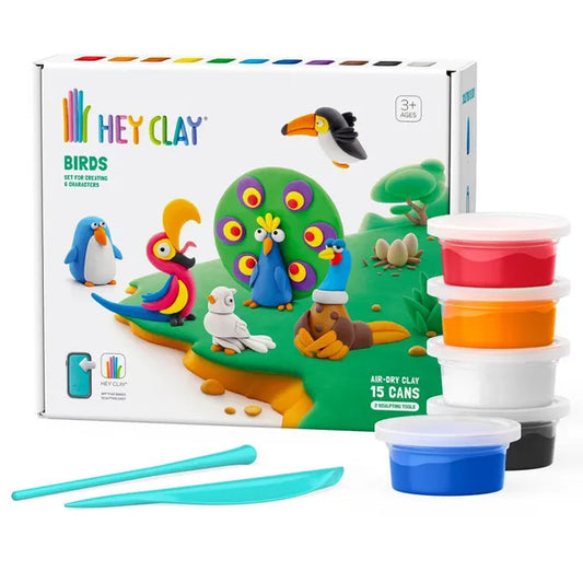 Hey Clay - Birds Set Plastic Modeling Air Dry Clay Kit - 15pcs and Sculpting Tools - Laadlee