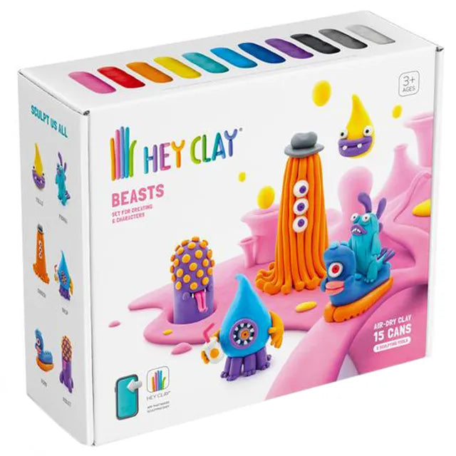 Hey Clay - Beasts Set Plastic Modeling Air Dry Clay Kit - 15pcs and Sculpting Tools - Laadlee