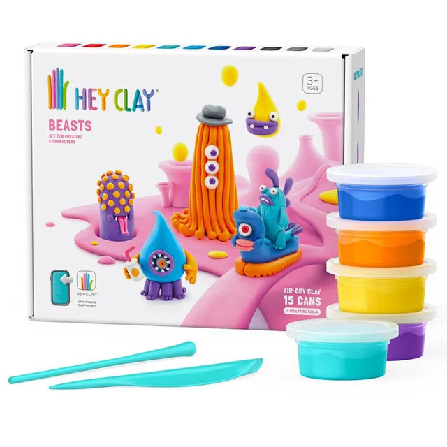 Hey Clay - Beasts Set Plastic Modeling Air Dry Clay Kit - 15pcs and Sculpting Tools - Laadlee