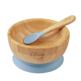 Citron Organic Bamboo Bowl 300ml Suction & Spoon - Dusty Blue - Laadlee
