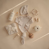 Mushie Ribbed Baby Bonnet Beige Melange - Laadlee