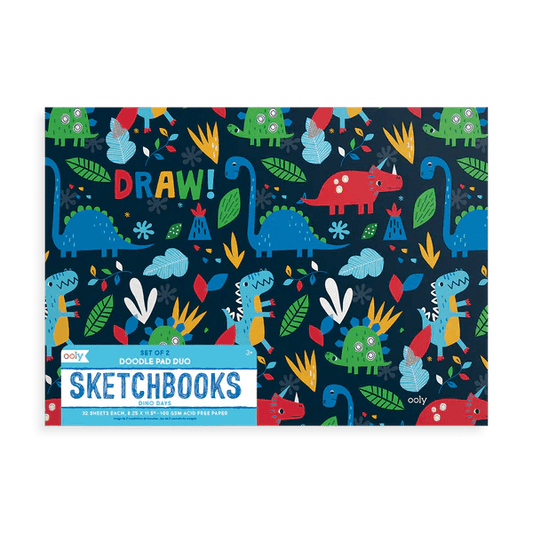 OOLY Doodle Pad Duo Sketchbooks - Dino Days (set of 2 white paper sketchbooks) - Laadlee