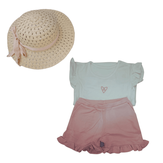 Forever Cute Ruffle Shorts Set with Bamboo Hat - Laadlee