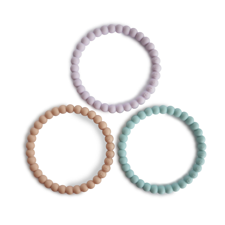 Mushie Silicone Pearl Teether Bracelets Lilac/Cyan/Soft Peach - Laadlee