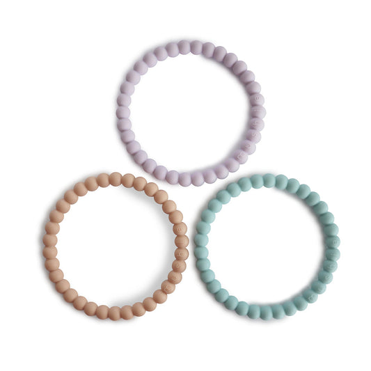 Mushie Silicone Pearl Teether Bracelets Lilac/Cyan/Soft Peach - Laadlee