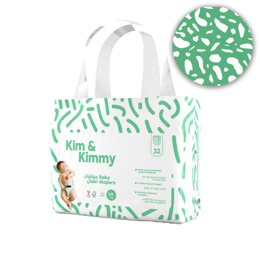 Kim & Kimmy - New Born Green Dalmation Diapers, up to 5kg, qty 32 - Laadlee