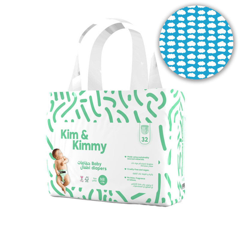 Kim & Kimmy - New Born Little Clouds Diapers, up to 5kg, qty 32 - Laadlee