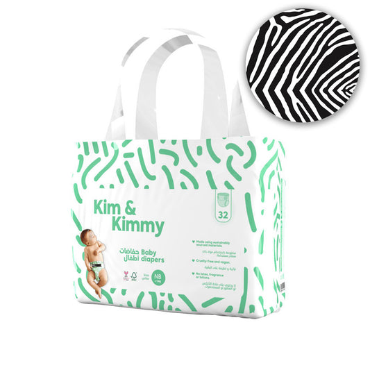 Kim & Kimmy - New Born Zebra Diapers, up to 5kg, qty 32 - Laadlee