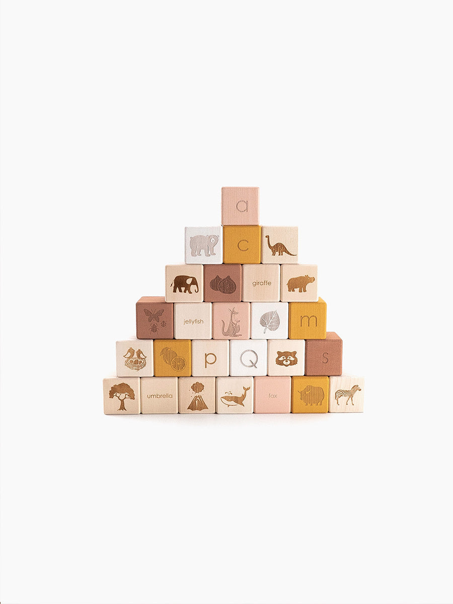 SABO Concept - Wooden English Alphabet Blocks Set - Mustard-Pink - Laadlee