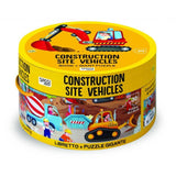 Sassi Book and Giant Puzzle Round Box - Construction Site Vehicles - Laadlee