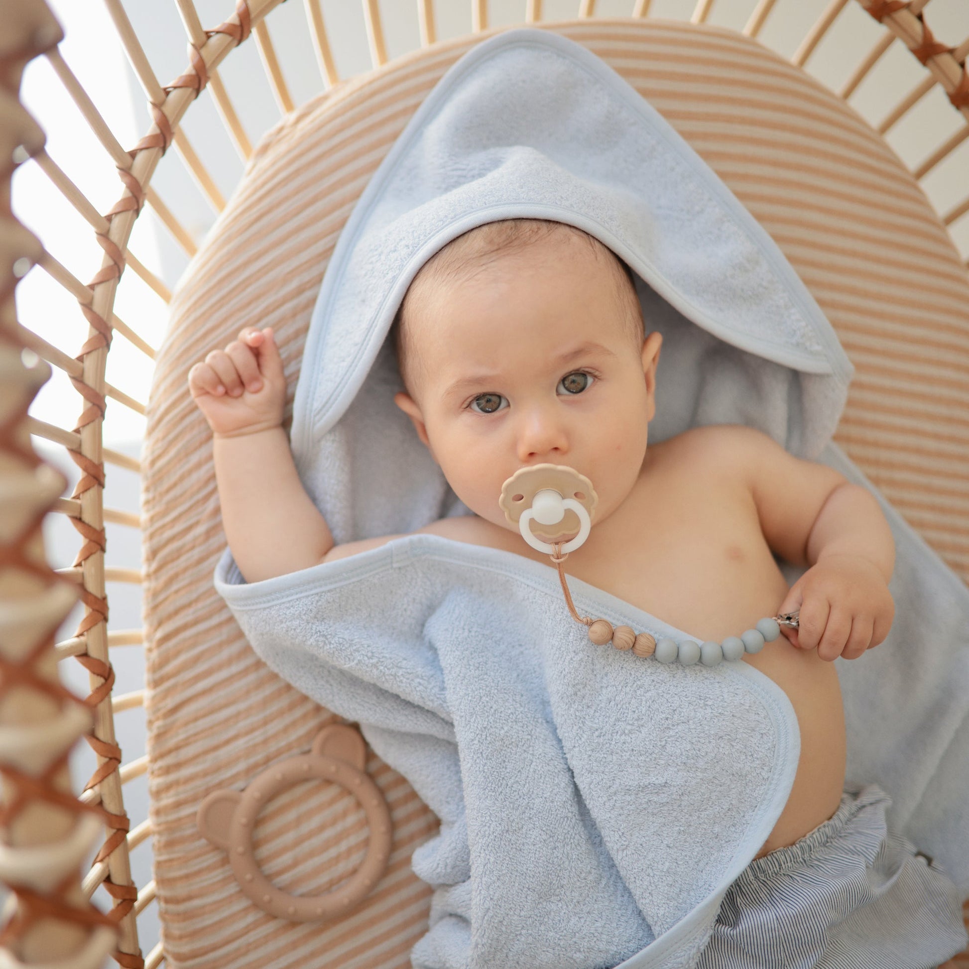 Mushie Hooded Towel Baby Blue - Laadlee