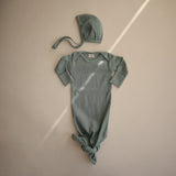 Mushie Ribbed Knotted Baby Gown Roman Green - Laadlee